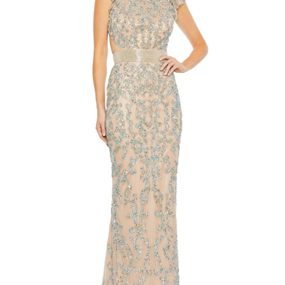 Mac Duggal Tan Halter Dress